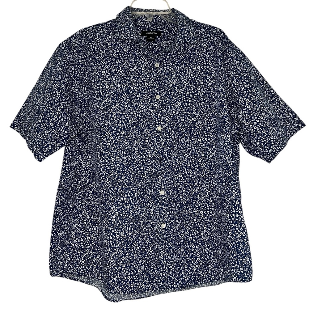 Claiborne Mens Size XL Button Up Shirt Classic Casual Cotton Floral Blue Preppy